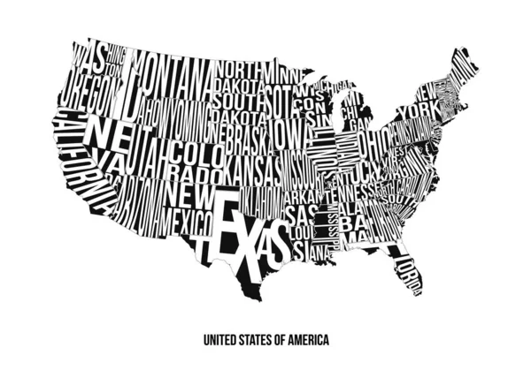 Estados Unidos da América Lettering Map Tipo de vetor —  Vetores de Stock