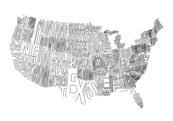 USA Lettering Map Vector Illustration Seni Linear - Stok Vektor