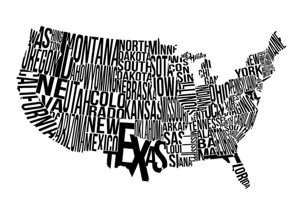 United States Of America Lettering Map Vector Art - Stok Vektor