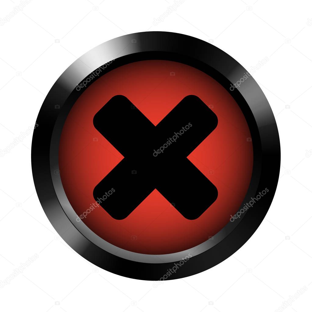 Cancel Button Red Icon Metal Frame Isolated Vector