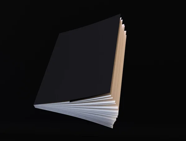 Livro Black Cover Mockup Ajar Páginas Ilustração 3d — Fotografia de Stock