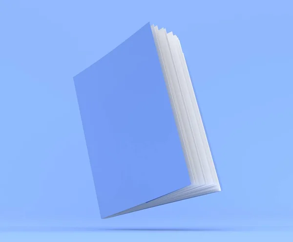 Livro Capa Azul Mockup Papel Face Páginas 3D Render — Fotografia de Stock