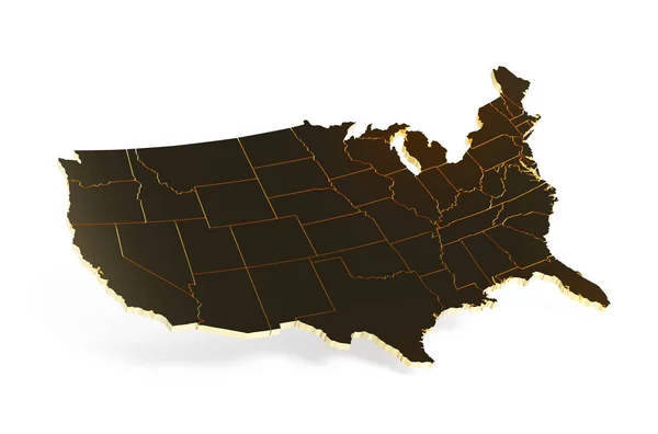 Mapa Usa 3d Vykreslit zlatou texturu Povrch objektu Viz — Stock fotografie