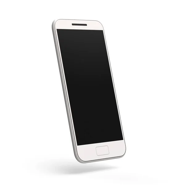 Cep telefonu modellemesi. Cep telefonu 3D görüntüleme. Beyaz arka planda siyah ekranlı akıllı telefon. Modern iletişim aygıtı illüstrasyonu. Ürün aygıtı şablonu. Teknoloji aygıtı model perspektifi.