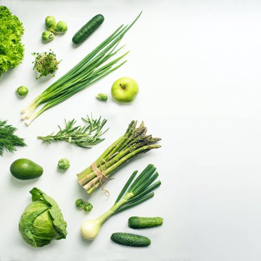 geniş yeşil sebzeler lay düz kavramı.