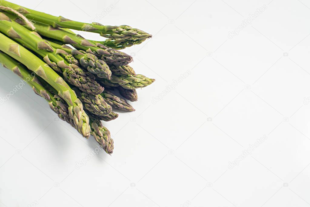 fresh green asparagus, top view.