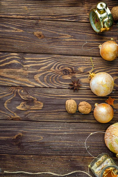 Christmas balls decor on old wood background — Stock Photo, Image