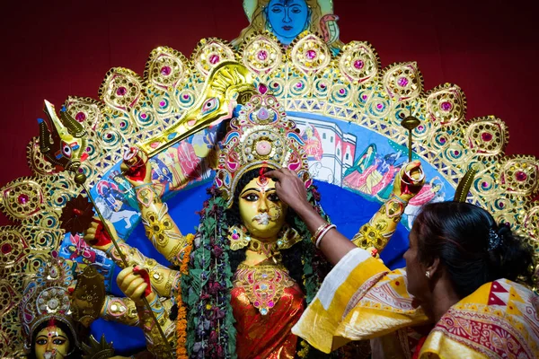 Вересень 2017 Kolkata India Durga Баран Ritual Married Дами Привітання — стокове фото
