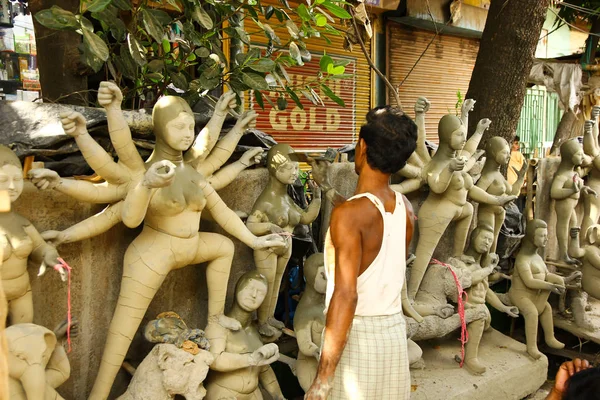 Kumartuli West Bengal Indien Juli 2018 Tonskuplture Artist Work Clay — Stockfoto