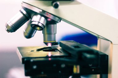 ışık ve optik göz parçası büyüteçler gösteren bir ışık mikroskop yan görünümü