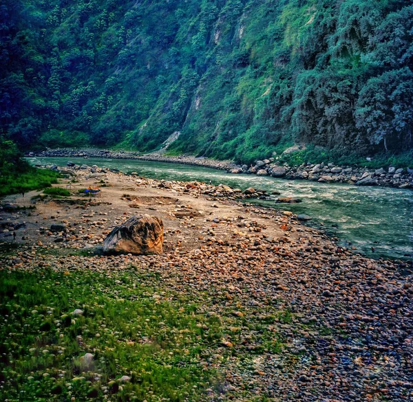 rafting point at teesta river with green vegetation in north bengal