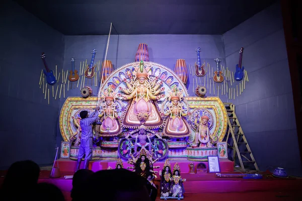 Octubre 2018 Kolkata Bengala Occidental India Diosa Ídolo Durga Pandal — Foto de Stock