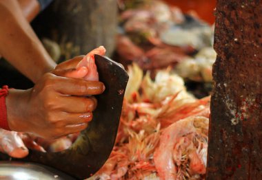 Satılık el ile ayakta bıçak DAO üzerinde tavuk kesme kasap