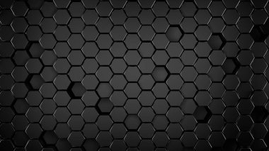 siyah metalik soyut 3d arkaplan, altıgen desenli siyah duvar 3d görüntüleme.