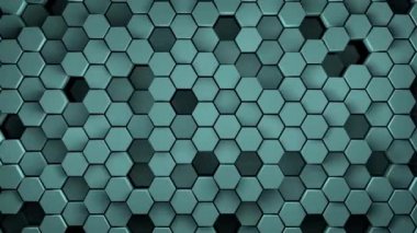 Altıgen desenli 3D döşemeli hareket eden siyan duvarın 3D canlandırması