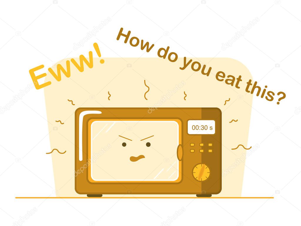 Funny vector illustrations, kitchen life, cartoon, alive things, microwave