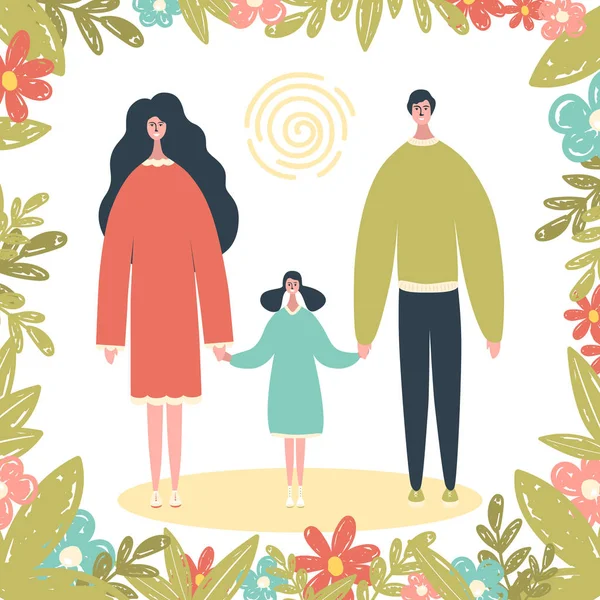 Family and flowers — Stock Vector
