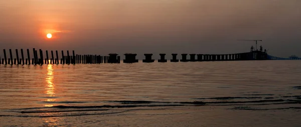 Sunrise Construction Piling Penang Second Bridge Malaysia — Stock Photo, Image