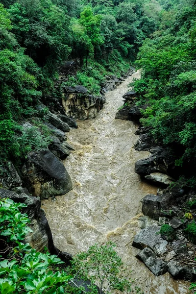 Natürliche Landschaft Des Flusses Tropischen Grünen Wald Mit Berg — Stockfoto