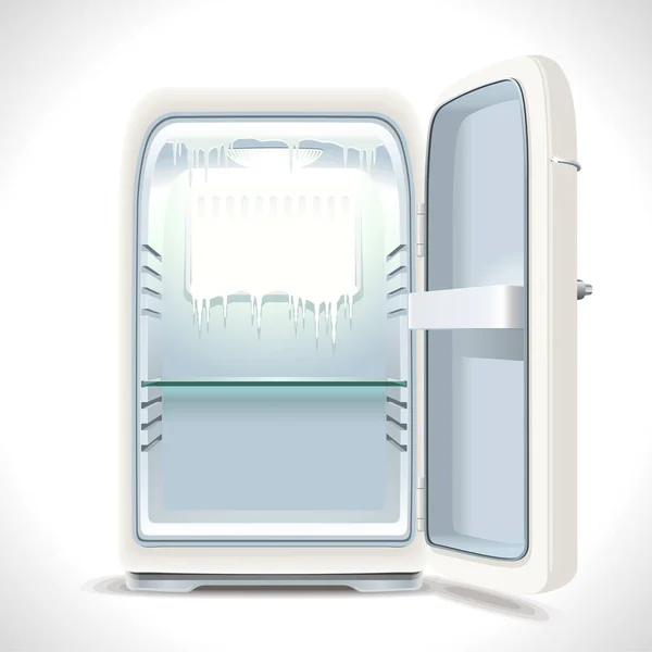 Antiguo refrigerador abierto — Vector de stock