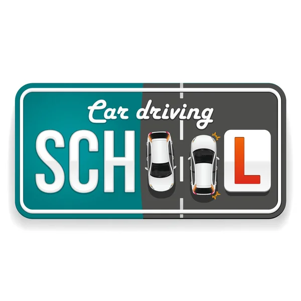 Driving School Signboard w formie numeru samochodu — Wektor stockowy