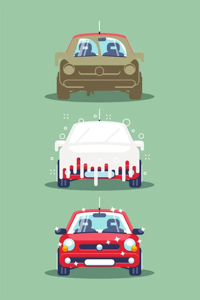 Τρία στάδια πλύσης αυτοκινήτου — Διανυσματικό Αρχείο
