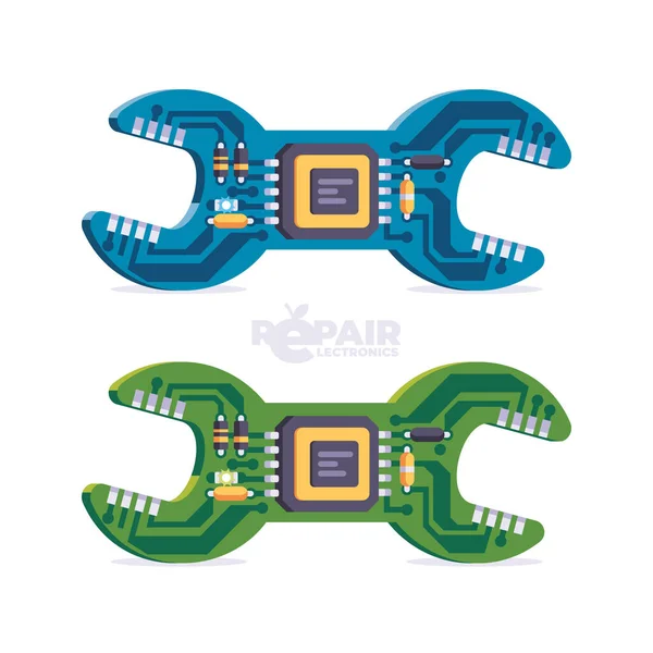 Jelzőállomás Mikroelektronika Mobil Eszközök Javításához Karbantartásához Javításához Áramköri Kártya Mikroprocesszorral — Stock Vector