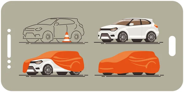 Шаблон Состояния Белого Автомобиля Идеально Подходит Использования Мобильных Приложениях Баннер — стоковый вектор
