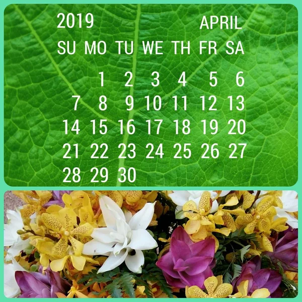 Kalender April 2019 Bloem Thailand — Stockfoto