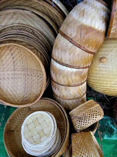 Bamboo Basket Nel Mercato Thailandia Phrae — Foto Stock