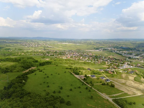 Panorama Mestain Près Ville Jaslo Pologne Depuis Une Vue Aérienne — Photo