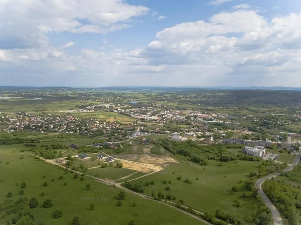 Panorama Över Mestain Nära Staden Jaslo Polen Från Ett Fågelperspektiv — Stockfoto