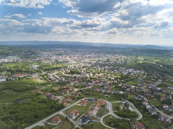 Panorama Från Ett Fågelperspektiv Centraleuropa Den Polska Staden Jaslo Ligger — Stockfoto