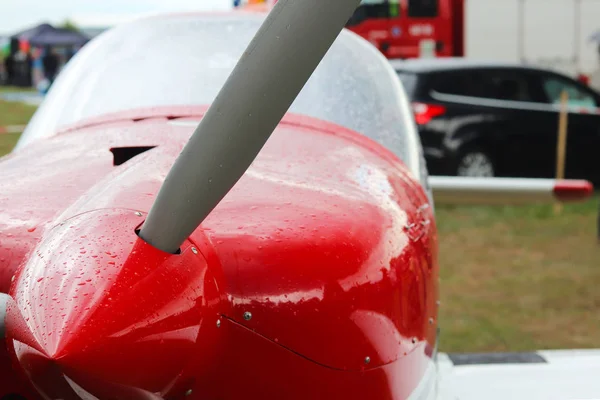 Fragment Light Two Seater Sports Airplane Raindrops Exhibition Competitions Airshow — Stock Photo, Image