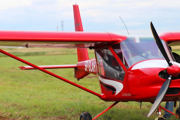 Yaslo Poland July 2018 Red Light Two Seater Turboprop Aircraft — Stock Photo, Image