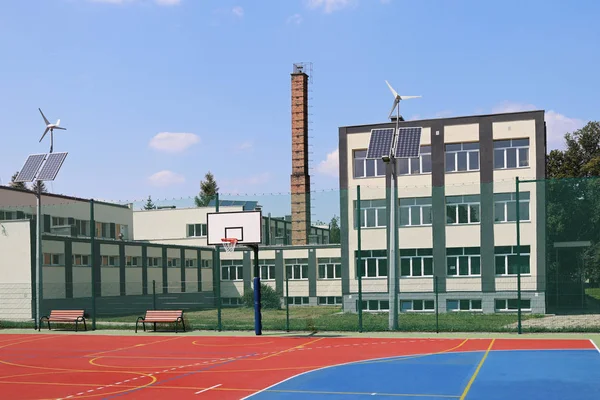 Lubno Polen Juli 2018 Ein Offenes Stadion Hof Einer Dorfschule — Stockfoto