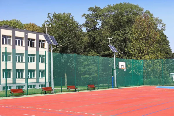 Lubno Polen Juli 2018 Ein Offenes Stadion Hof Einer Dorfschule — Stockfoto