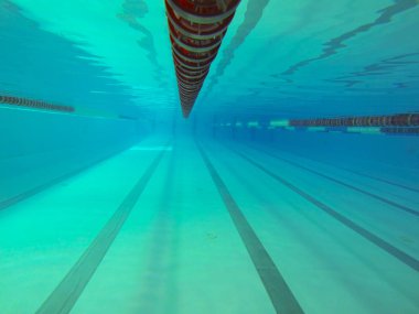 Kapalı 25 metre yüzme. Su altında görüntüleyin. Spor izlemek. Su sporları ve yarışmalar için mekan. Yapay rezervuar. Spor kompleksi arıtma su. Sıvı hava kabarcıkları.