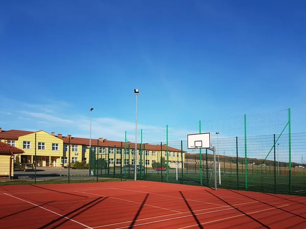 Wisniowa Pologne 2018 Stade Ouvert Dans Cour Une École Village — Photo