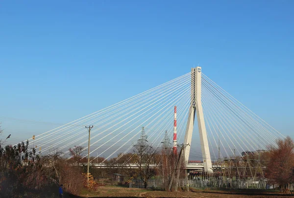 Rzeszow Polonia 2018 Puente Colgante Sobre Río Wislok Estructura Tecnológica — Foto de Stock