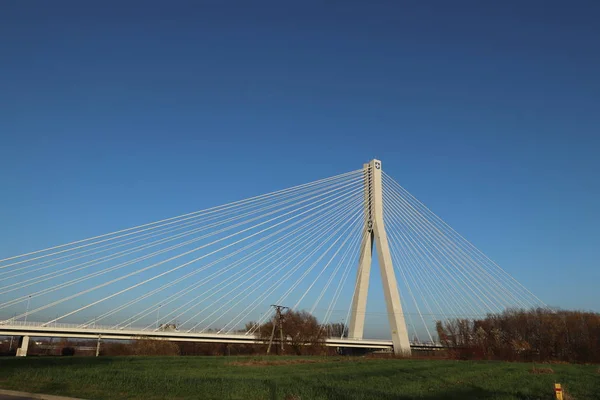 Rzeszow Poland 2018 Suspended Road Bridge Wislok River Metal Construction — Stock Photo, Image