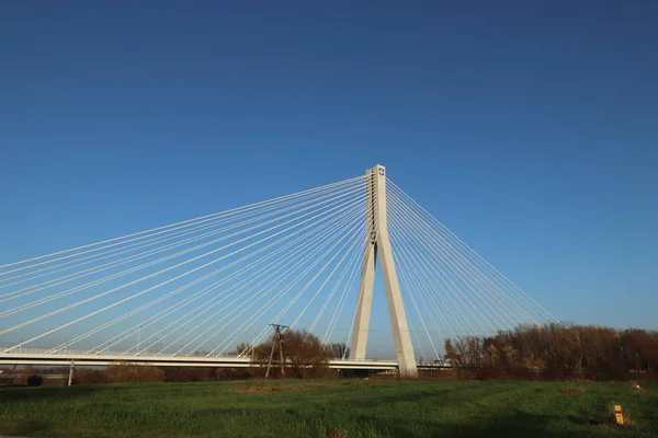 Rzeszow Poland 2018 Suspended Road Bridge Wislok River Metal Construction — Stock Photo, Image
