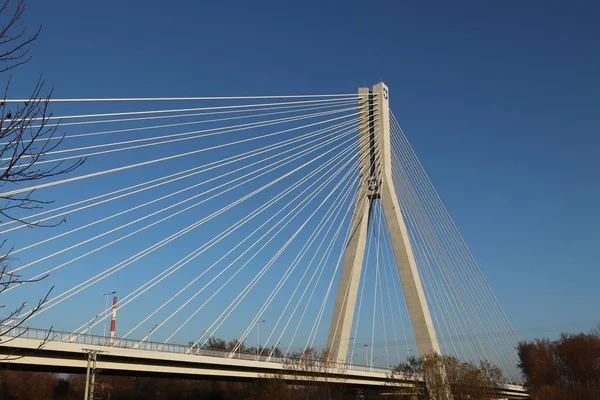 Rzeszow Polonia 2018 Puente Colgante Sobre Río Wislok Estructura Tecnológica — Foto de Stock