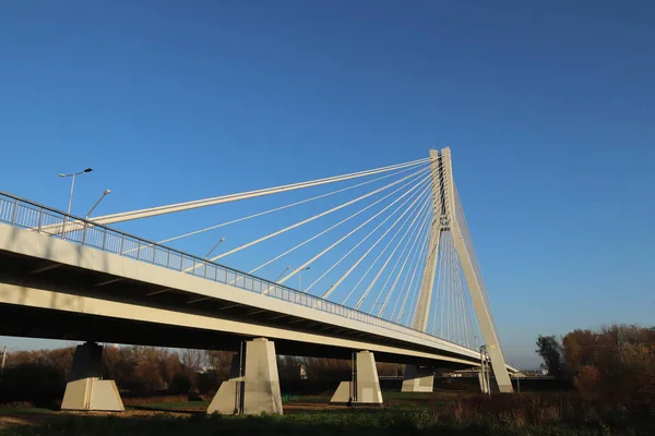 Rzeszow Pologne 2018 Pont Routier Suspendu Traversant Rivière Wislok Construction — Photo