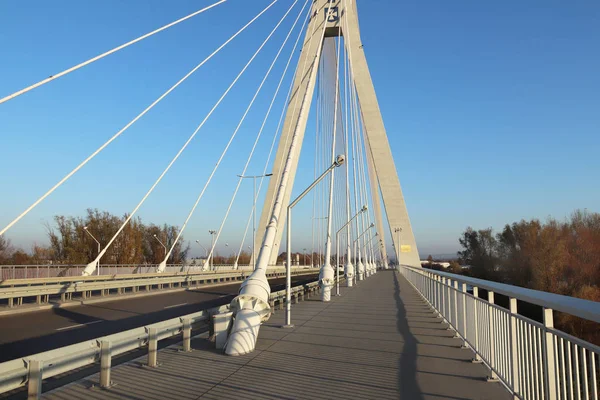 Rzeszow Lengyelország 2018 Felfüggesztett Közúti Híd Wislok Folyón Fémkonstrukciós Technológiai — Stock Fotó