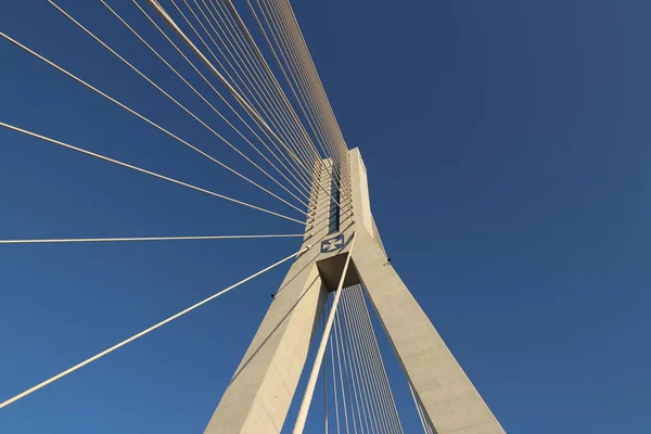 Rzeszow Poland 2018 Suspended Road Bridge Wislok River Технологическая Структура — стоковое фото