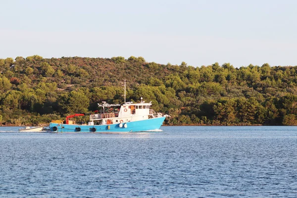 Bateau Pêche Pour Extraction Des Calmars Revient Tôt Matin Naviguant — Photo