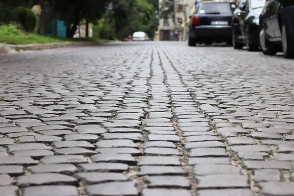 Pavimento Pedra Perspectiva Textura Artística Fundo Elemento Velha Rua Cidade — Fotografia de Stock