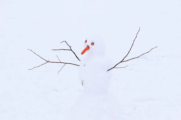 Pupazzo Neve Fatto Neve Bianca Inverno Freddo Figura Simboleggia Gioia — Foto Stock