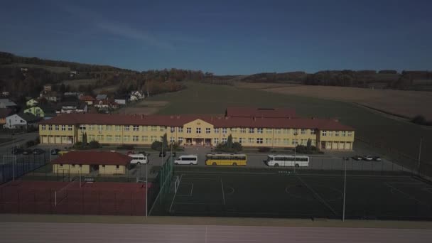 Wisniowa Poland 2018 Open School Sports Complex Panorama Playing Fields — Stock Video
